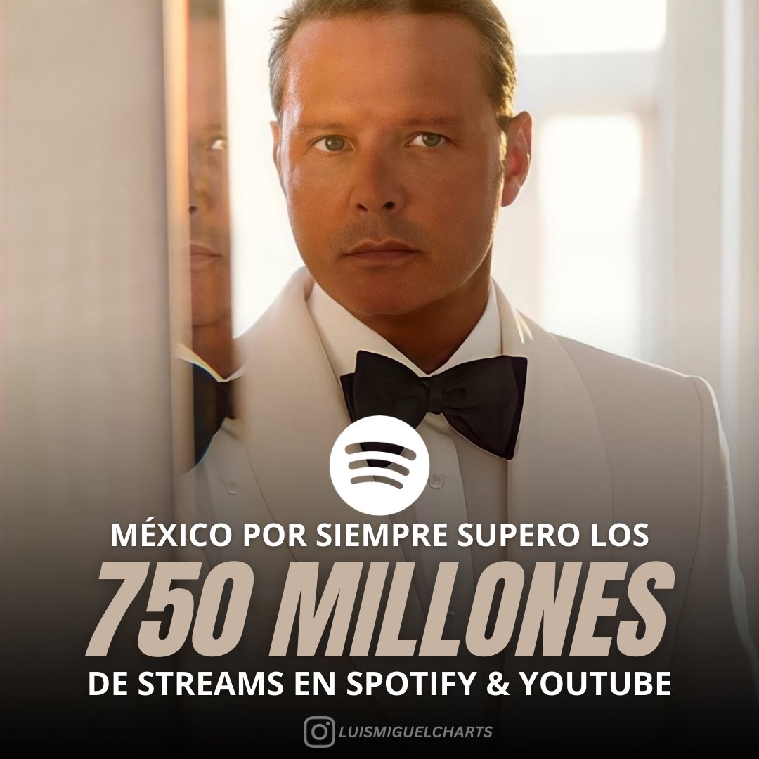 TheLMCharts's tweet photo. The album 'México Por Siempre' surpasses 750 million streams on Spotify and Youtube. The album was released in 2018 as Luis Miguel’s 20th studio album. The album has been eligible to be certified 💎 in México since 2020! 🔥 https://t.co/31Nf0bw7sO