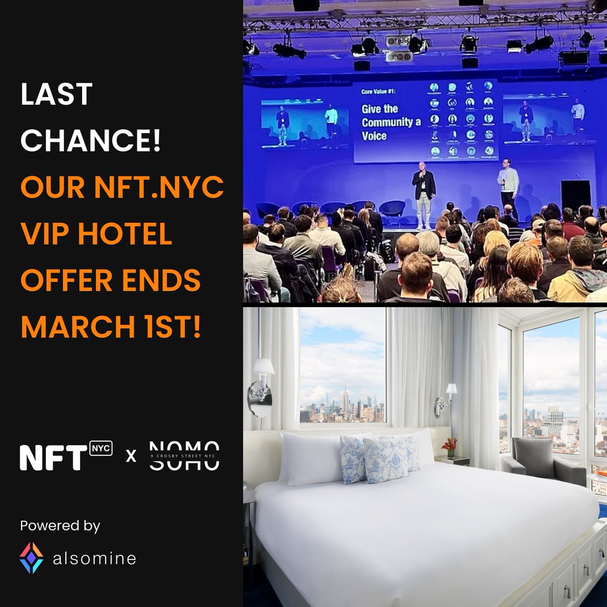 If you still haven't booked your hotel for @NFT_NYC, this is your last chance to take advantage of their exclusive partnership with #NoMo_Soho_Hotel - Get your #NFT_Gift_Card package here: dltw.short.gy/nomo-x @NFTsTeacher #Giftcards #Blockchain @Alsomine2 @nfteerz #Fintech