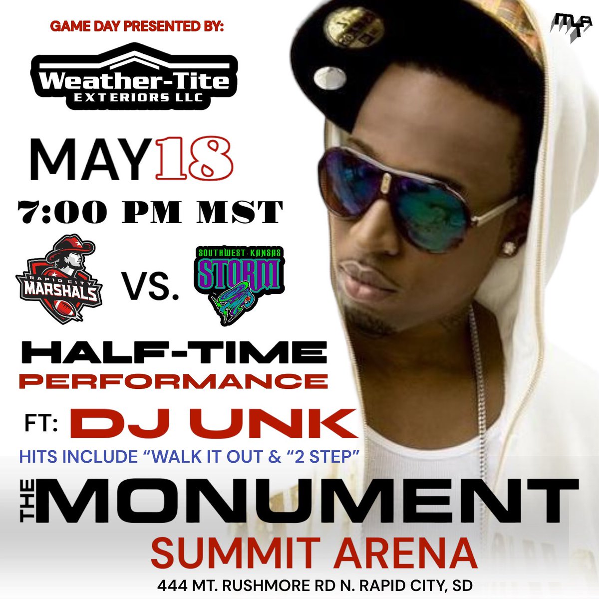 MarshalsAFL's tweet photo. BIG HALFTIME ANNOUNCEMENT‼️
DJ Unk Performs Live at Halftime 5.18.24
Hit's Include "Walk It Out" &amp; "2 Step"

Single Game tickets on sale soon starting at $20. Season Tickets on sale now starting at $13.75. Buy season tickets now and SAVE!! >>> https://t.co/aHEnh4R0XC https://t.co/12CK5M2aGk