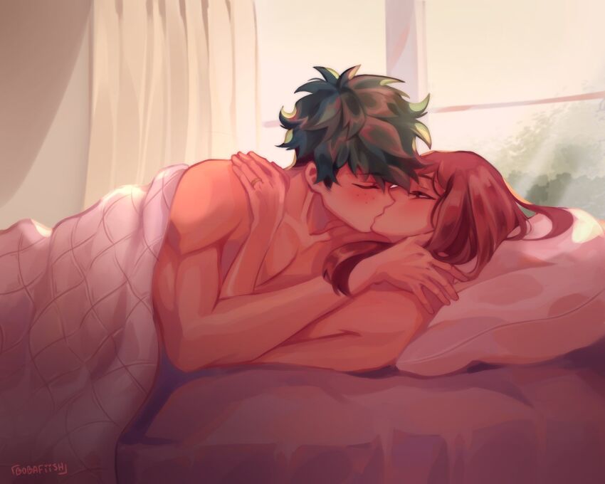 It's early morning and Izuku woke up before you and decided to wake you up with a deep kiss.

"Morning."

#LewdRP