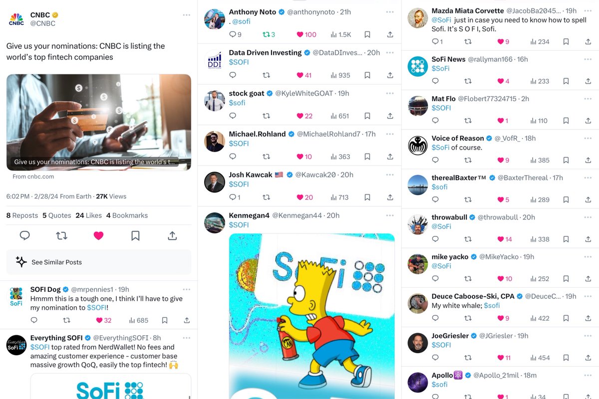 EverythingSOFI's tweet image. Have you guys seen this @CNBC post asking for top fintech nominations?? It’s literally ALL $SOFI (over 100 replies) led of course by our leader @anthonynoto!! 😄😎