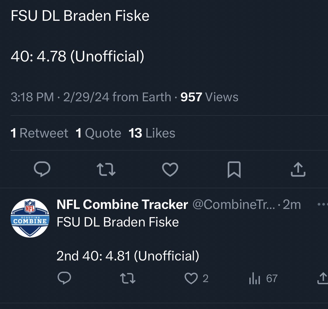 👀👀 @bradenfiske55 - 4.78x40 @G2Geib Hated to lose him last season but we are fired up for what his future holds. @WMU_Football DL coach @CoachDenham1 & Strength coach @G2Geib can be proud of developing him into the player that he has become!