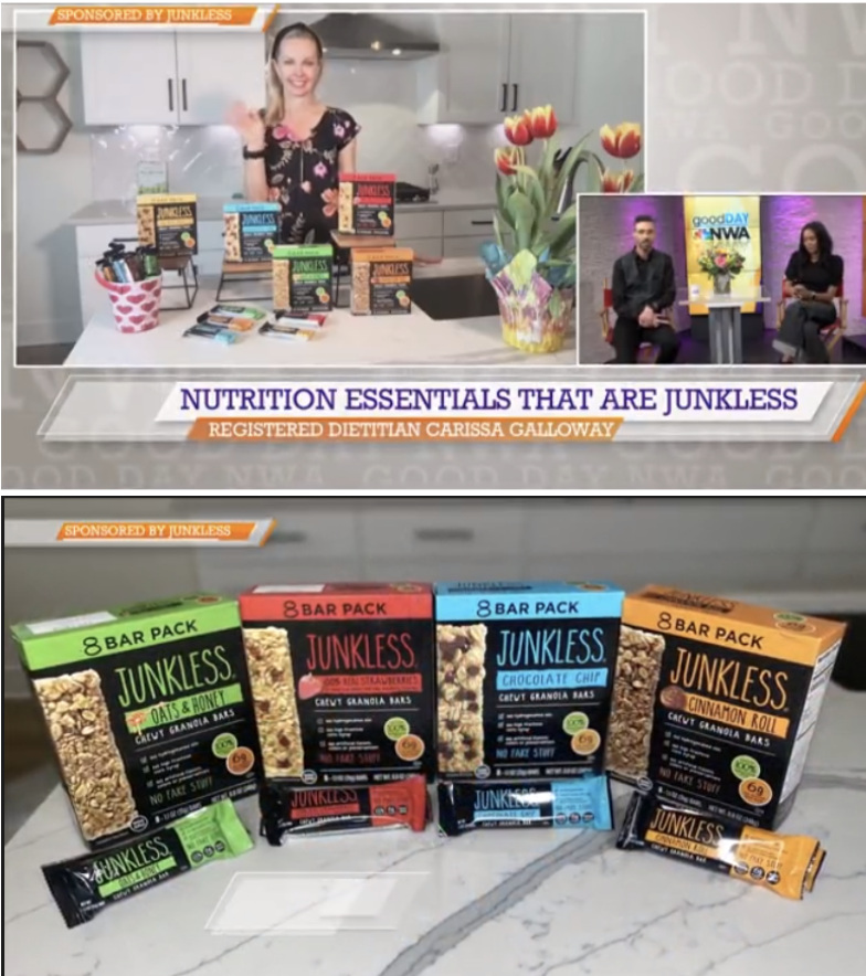 JUNKLESS featured on NBC's 'Good Day NWA' by registered Dietitian @CarissaAnneB ! Find us @Walmart 😃🙌 #JUNKLESS #SnackMoreJUNKLESS #NoFakeStuff #Walmart