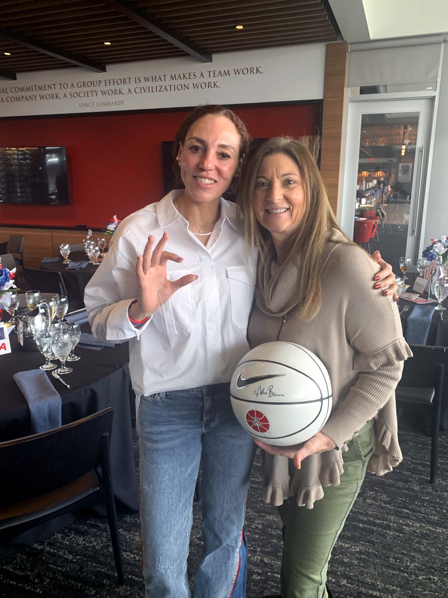 Our co-owner Lisa Jones demonstrates that being a UA Athletics sponsor has its perks… Sometimes, you go to a luncheon, win a signed basketball, and meet Head Coach Adia Barnes!