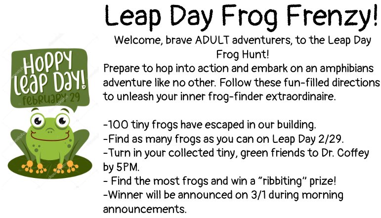 teachandcoffey's tweet photo. We’ve had some Leap Day fun today at The J. I enjoyed “hiding” the tiny 🐸 frogs. https://t.co/8n3HVUDuoG