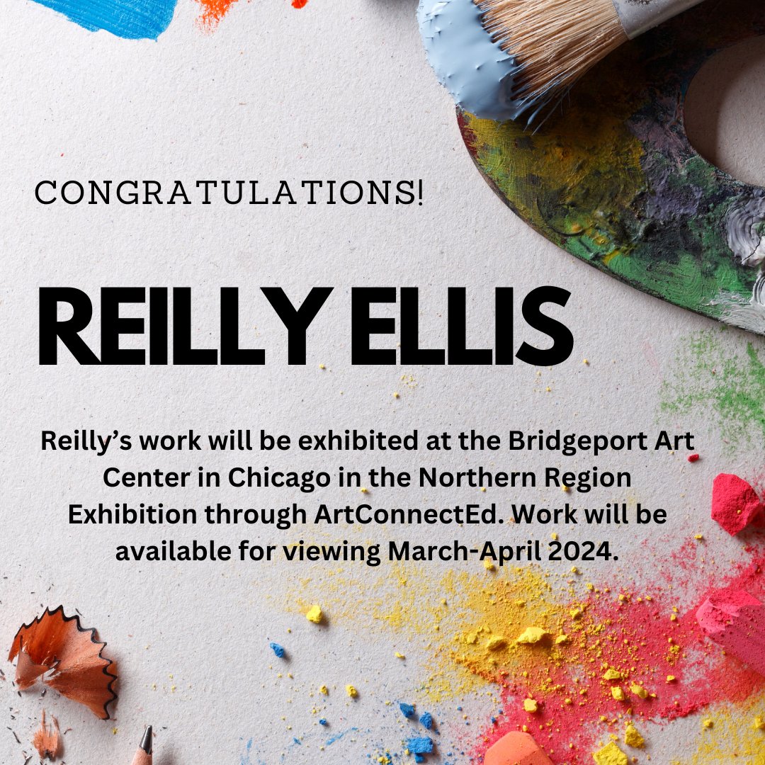 We are on a roll! Another student to celebrate! Reilly Ellis will have a drawing displayed at the Bridgeport Art Center in the Northern Region Exhibition. @WaucondaCUSD118 @WaucondaHS118 #bulldogsmakeart #wegrowartists
