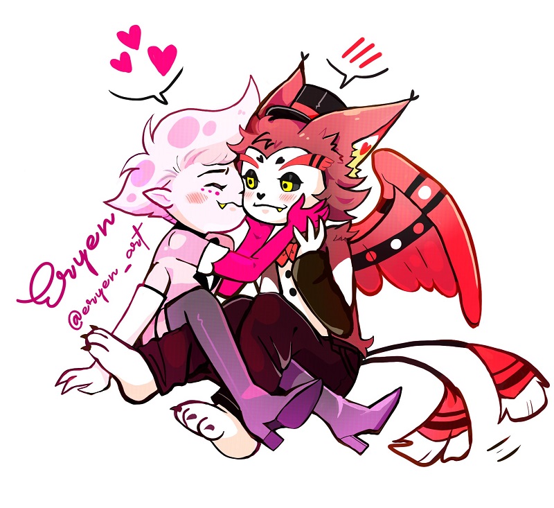 Eryenart's tweet photo. A loser, but just maybe if we eat shit together, things will end up differently ❤️ #HazbinHotel #huskerdust #HazbinHotelFanart #husk #angeldust #angeldustxhusk https://t.co/RX5E0u7Cbe