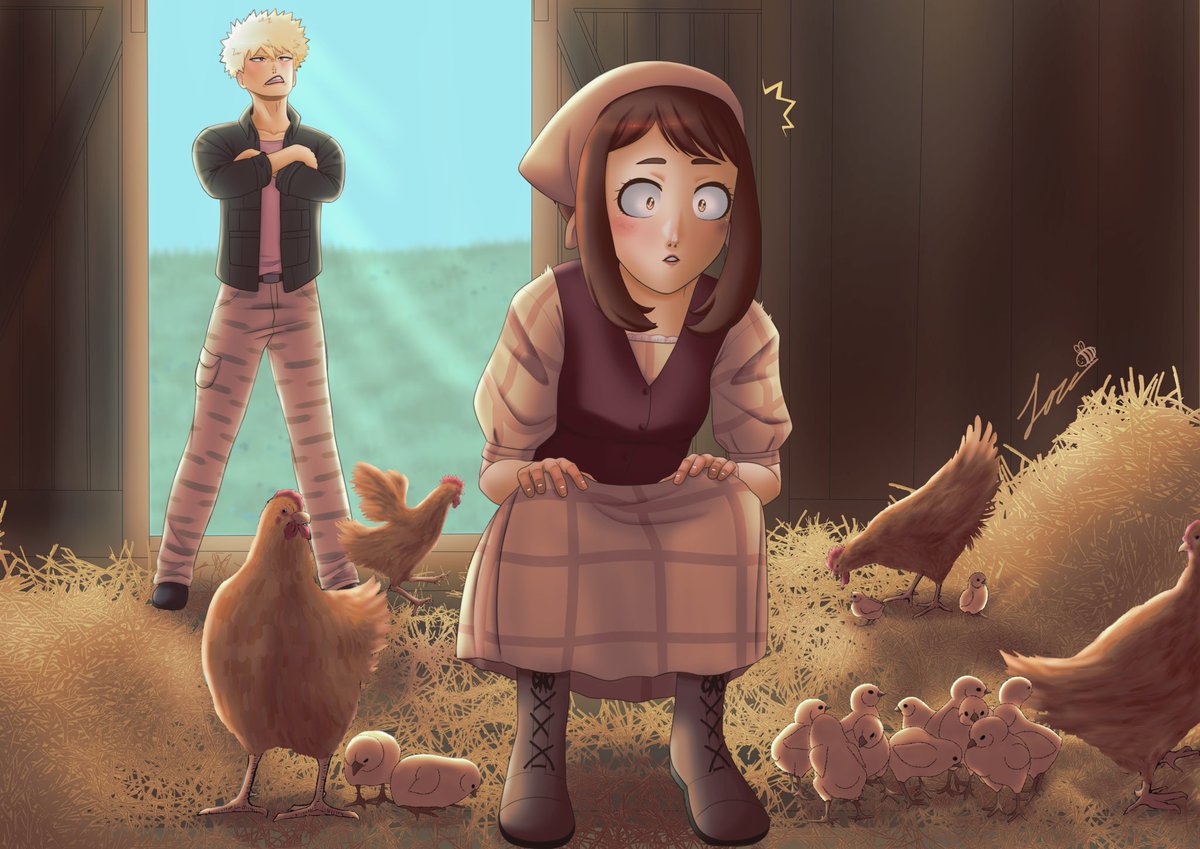 Larabeedrawin's tweet photo. My piece for the @BakugoBang featuring s̶o̶ ̶m̶a̶n̶y̶ ̶c̶h̶i̶c̶k̶e̶n̶s̶ a #kacchako Harvest Moon story written by @vannahfanfics and beta’d by @EmeraudeVixen! Check out her super fun fic here: https://t.co/IUscxUQFcC
🐓 https://t.co/cJbMqdE1WV