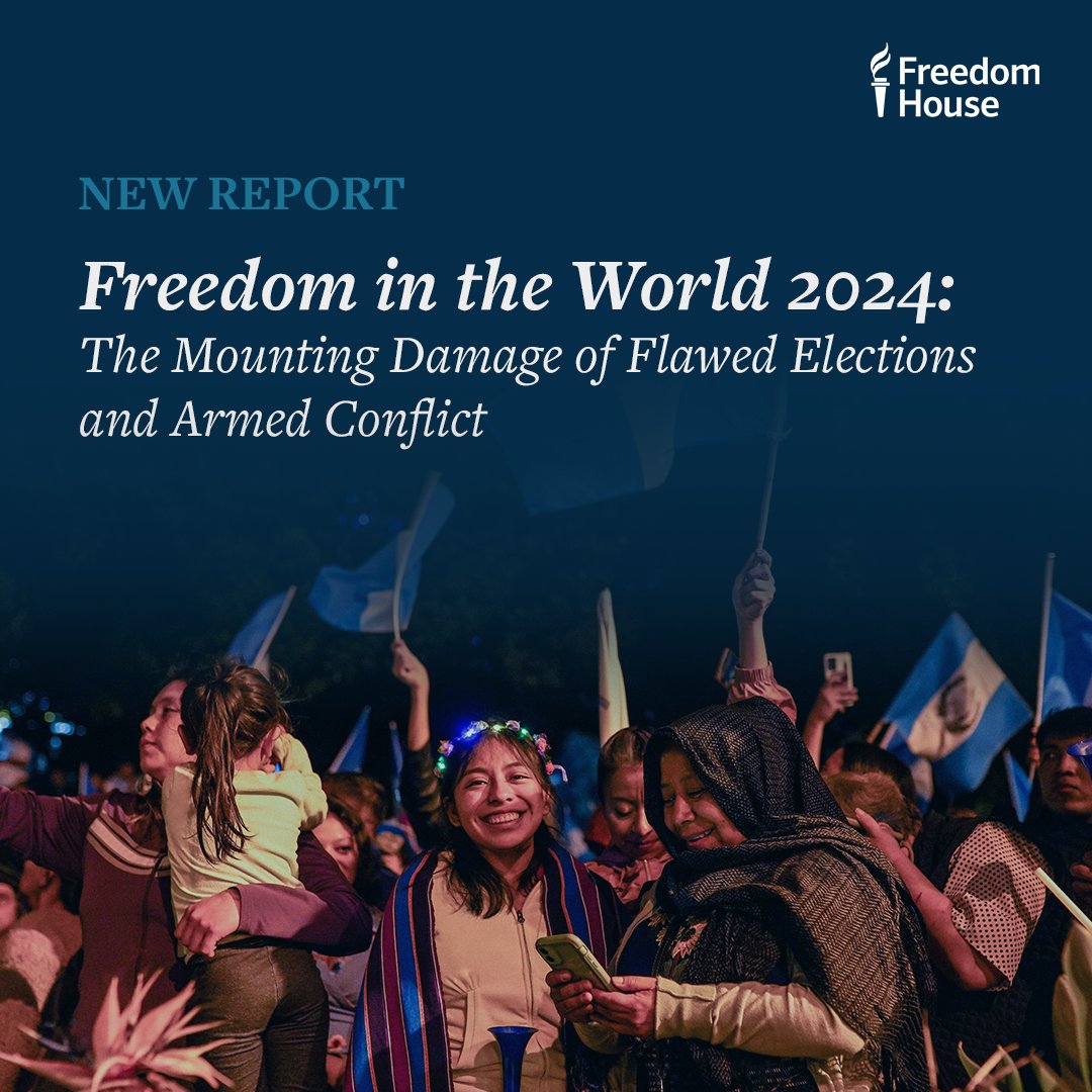 Jonathanalive's tweet image. The new #FreedomInTheWorld report from @freedomhouse documents the 18th consecutive year of global freedom in decline. 

The deterioration was largely driven by flawed elections and armed conflict witnessed throughout 2023. 

Read their full analysis: freedomhouse.org/report/freedom…