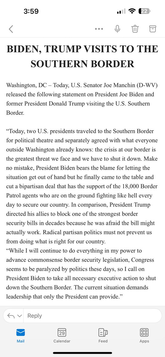 Dave Mistich (@davemistich) on Twitter photo The certainly isn’t an endorsement by any stretch of the imagination, but it’s a rather read-between-the-lines take from <a href="/Sen_JoeManchin/">Senator Joe Manchin</a> on the differences between <a href="/JoeBiden/">Joe Biden</a> and <a href="/realDonaldTrump/">Donald J. Trump</a> on the border: The certainly isn’t an endorsement by any stretch of the imagination, but it’s a rather read-between-the-lines take from <a href="/Sen_JoeManchin/">Senator Joe Manchin</a> on the differences between <a href="/JoeBiden/">Joe Biden</a> and <a href="/realDonaldTrump/">Donald J. Trump</a> on the border: