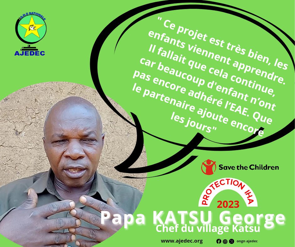 ongnajedec's tweet photo. Un cap vers l’EAE à #Bahwere, dans la Zone de santé de Lita. 
Le chef du village Katsu s’exprime sur les bienfaits du projet #protection IHA dans sa communauté et une Famille d’Accueil Transititoire explique son rôle dans ce projet,  avec l’appui de #savethechildren https://t.co/IFLsQNNWtO