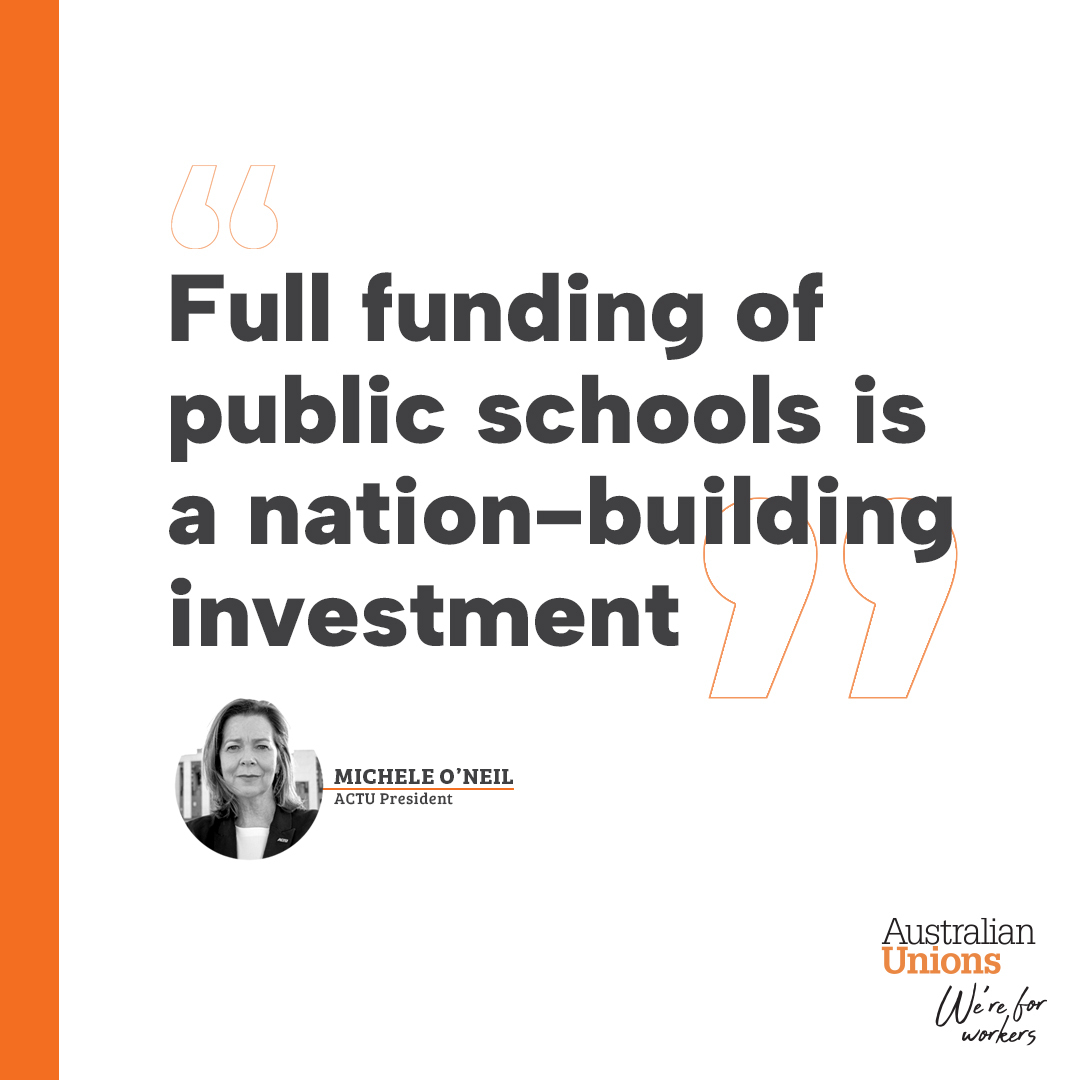 unionsaustralia's tweet photo. Fully funding public schools is an essential first step in making Australia’s schooling system stronger and fairer and ensuring every child can have their needs met. https://t.co/cbDwc5DuI1