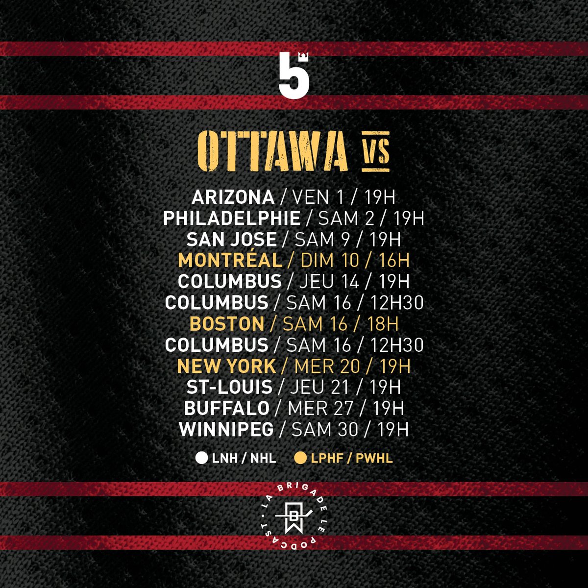 LaBrigadePod's tweet photo. Grooooooosse programmation ce mois-ci au #5eBaron! Certains matchs de la @PWHL_Ottawa s’ajoutent. Manquez pas ça! 🍺🔥 https://t.co/D5c0P2TdI9