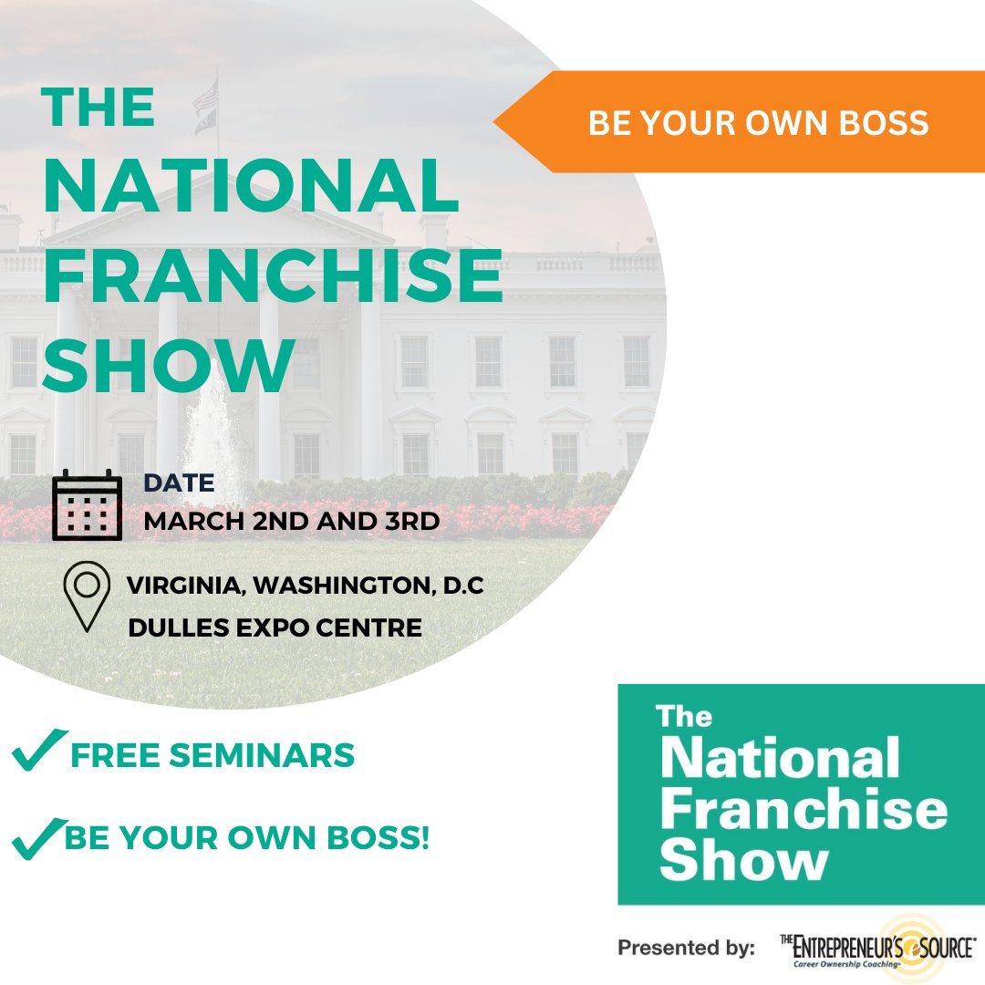 Looking for a turn key business? The National Franchise show is the place to find the perfect franchise for you. Find proven Full-time and Part-time opportunities at every investment level. Full details to the show here March 2-3, 2024: Washington DC/Virginia