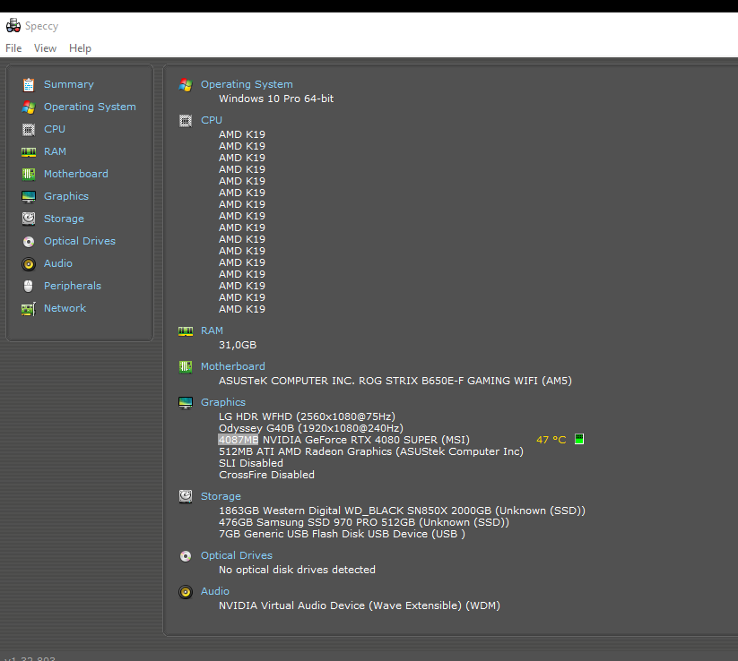 mirupsd's tweet photo. @Dety0 why does my 7800x3d not show up properly in speccy and why is my 4080 only 4gb https://t.co/Kmh7W4AP36