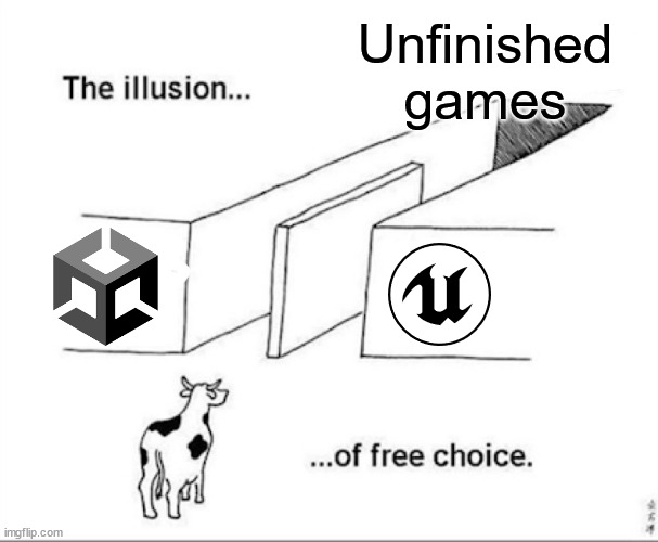 Phantom_TheGame's tweet photo. Doesn't matter which engine you use, you won't finish your games anyway. https://t.co/0W4B7elyV5