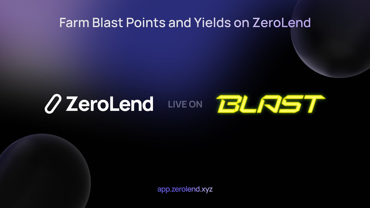 1/ ZeroLend is now LIVE on @Blast_L2 🚀

Yield in $ETH, $ZERO, $BLAST points and $BLAST Gold - Lend/Borrow on ZeroLend.

app.zerolend.xyz/?marketName=pr…
