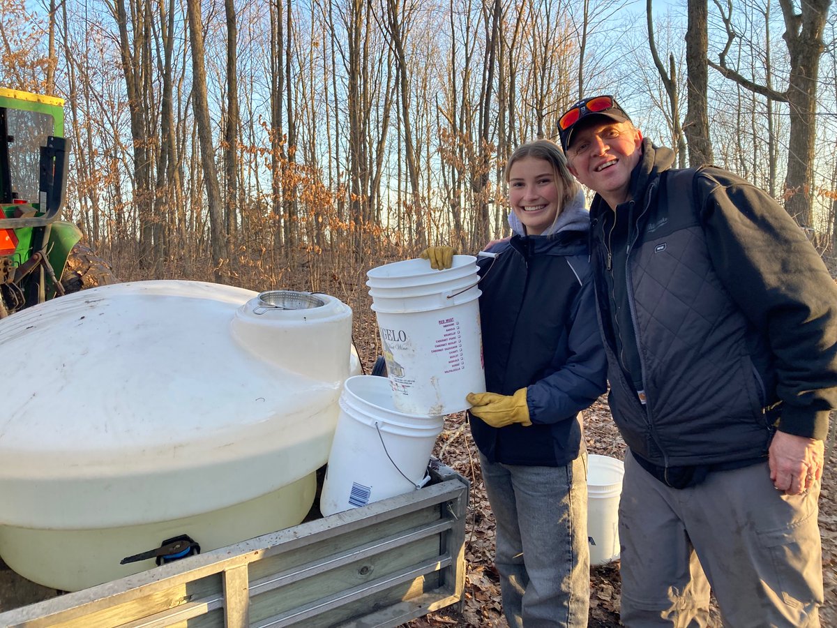 RCKingston_ON's tweet photo. With the warm weather, Rotarians and friends headed to the Robinson Sugar Shack, collecting sap from the trees to turn it into maple syrup!

Pictured are Mike Wilson and our Rotary Youth Exchange student, Karen.
#rotaryclubofkingston
#kingstonrotary
#rotaryinkingston
#maplesyrup https://t.co/8ZMNdzCOAj