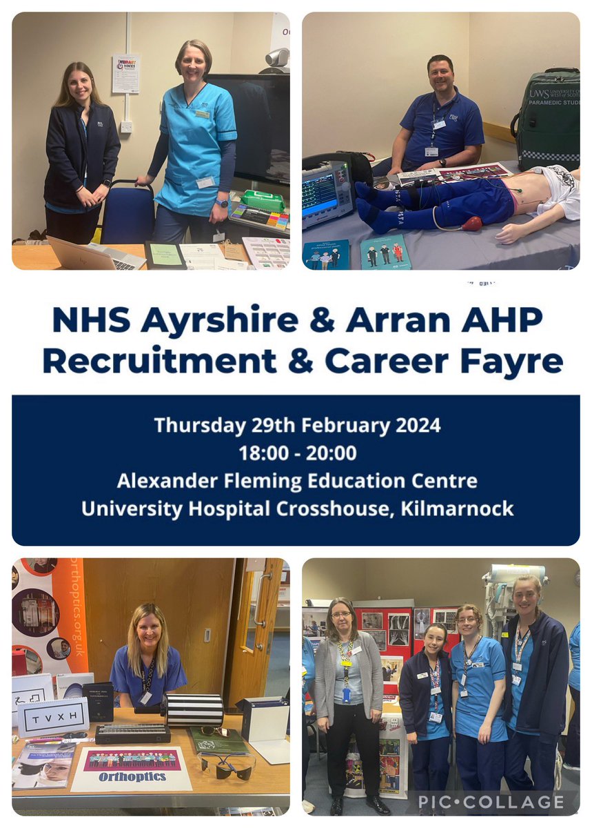 What a night! Footfall of over 150 aspiring AHPs #FutureWorkforce New Graduates seeking their fist job: people looking to RTP : join the AHP bank & seek HCSW opportunities Thanks to all involved 🙏 @AyrshireColl @UWSParamedic @Kerryahpaa