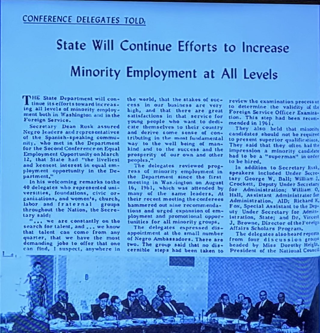JefferySalaiz's tweet photo. Former #Pickering Fellows @PRFAssoc @StateDept #leaders ExecSec #Ambassador Hogan @US_SRREJ Cormier-Smith &amp; CCA Econ Chief McClure at 4th Ebenezer Bassett Lecture: Black Activism Shaping US Foreign Policy. Historian Taylor highlighted just how far we as DOS have to go. #BHM2024 https://t.co/RUGzBTanB8