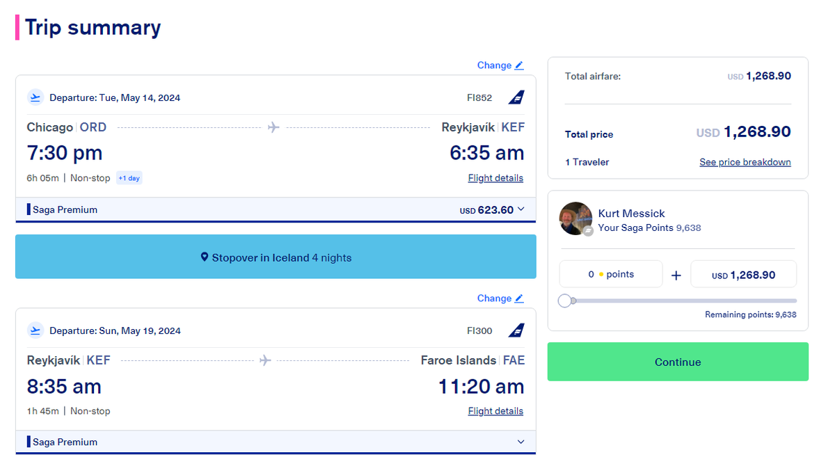 ProfessorKurt's tweet photo. @Icelandair Why is your call center trying to charge me 1000s more than your website is offering for the same ticket? Your website is offering me this, but keeps giving an error message when I go beyond this screen. The call center wants to charge me over $3k for just the return! https://t.co/CPRfgDek3Y