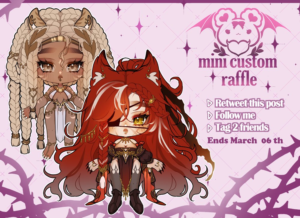 🌱 Help me grow 🌱 Hi hi guys, how are you? (˶˃ ᵕ ˂˶)⸝♡ I decided to do a gatcha mini custom raffle to try and grow here on Twitter as well! 👉👈 To participate is very easy! 🌷Retweet this post 🌷Follow me 🌷Tag 2 friends The raffle will be on March 6th ₍ᐢ.ˬ.ᐢ₎♡