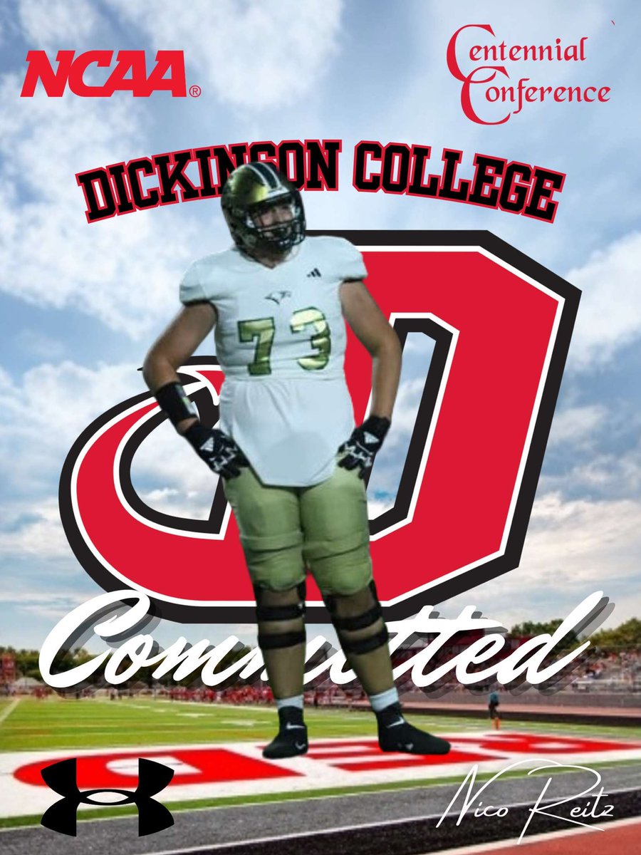 I’m excited to announce my commitment to Dickinson College.
#ForksUp
<a href="/DCRedDevilFB/">Dickinson Football</a> <a href="/DCcoachSchuck/">Kyle Schuck</a> <a href="/coachdtwhite/">Derek White</a> <a href="/coachBuckhalter/">Christopher Buckhalter</a> <a href="/coach_Coop42/">Wallace Cooper</a> <a href="/GridironImports/">Gridiron Imports Foundation</a>