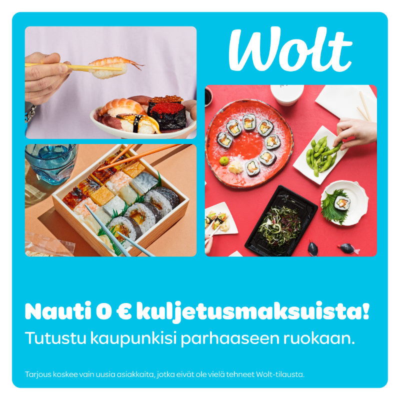 woltapp's tweet photo. Rekisteröidy nyt ja tilaa seuraavan 14 päivän ajan ilman kuljetusmaksua ravintoloistasi, ruokakaupoista sekä monista muista! 🤩
