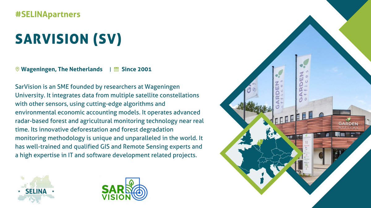 SELINAHorizonEU's tweet photo. We are back with the next member of the #SELINApartners campaign: #SarVision (SV)! The SME integrates data from multiple satellite constellations with other sensors, using cutting-edge algorithms and environmental economic accounting models. Learn more ⬇️⬇️⬇️ https://t.co/6LRjAMLTj6