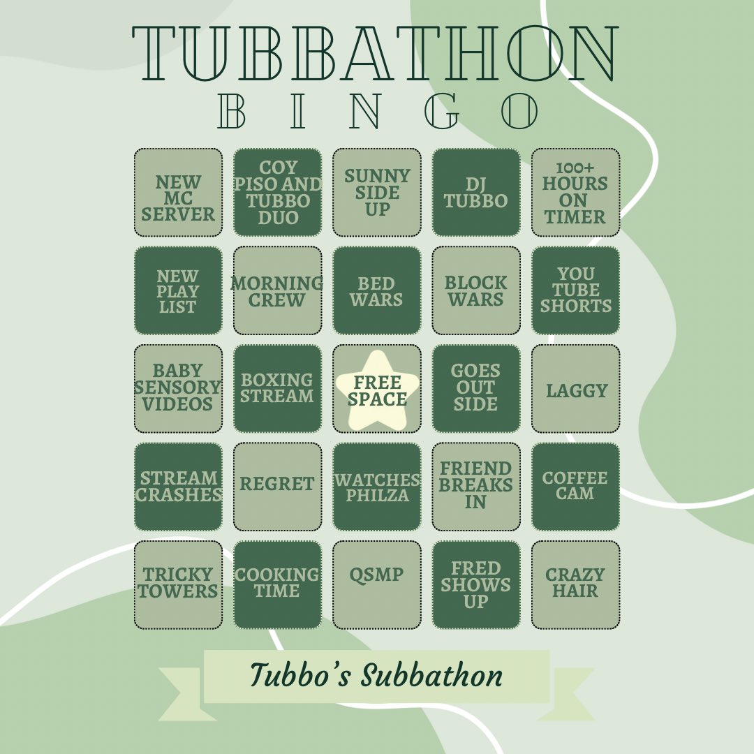 TeoBugg's tweet photo. Tubbathon Bingo cards!!!
They are all different
#TUBBO https://t.co/uDO8qdCOcZ