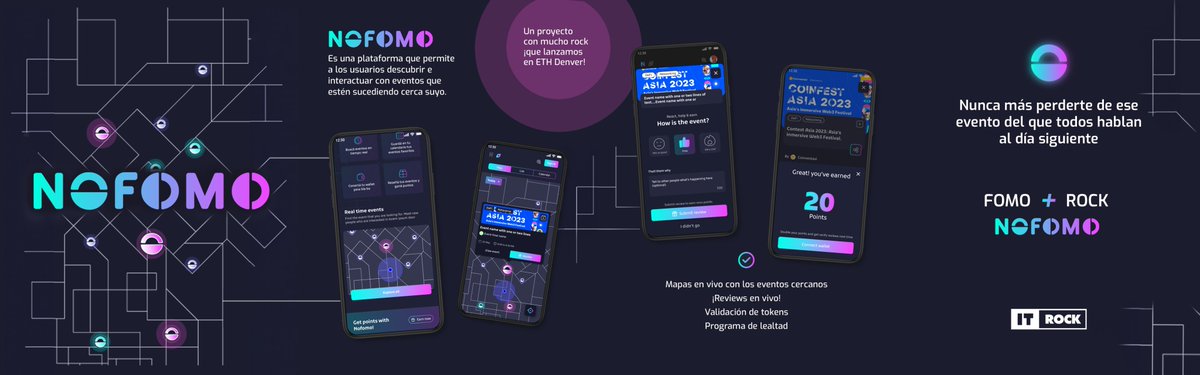 ITRockDigital's tweet photo. ¡Lanzamos #NoFomo en @EthereumDenver! 🚀

Una plataforma llena de rock apta para los ansiosos que jamás quieren perderse de ningún evento en su ciudad.

Conocé todas sus funciones en https://t.co/Cd7i2eatM1 https://t.co/YfGb4IZmn3