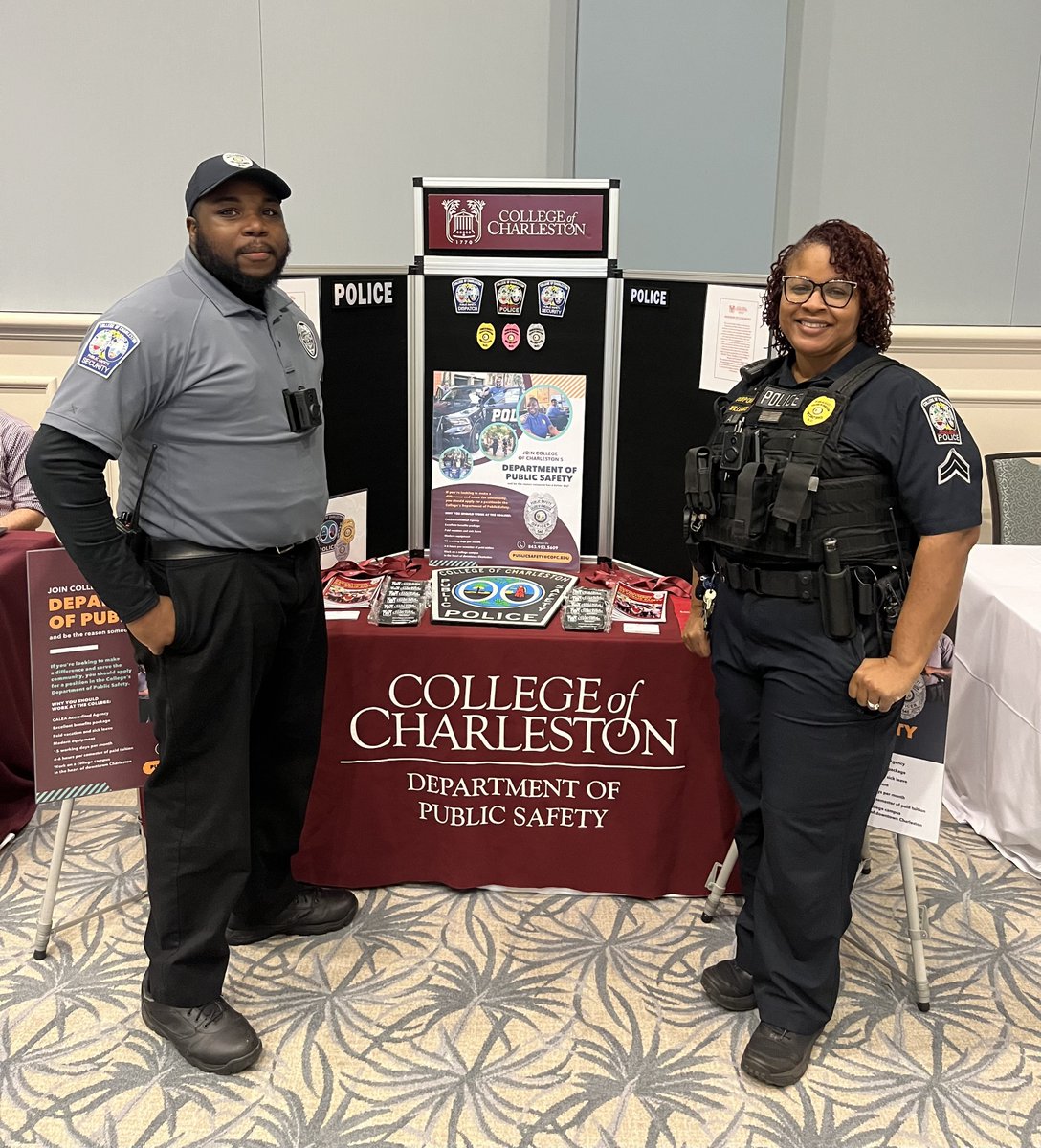 CofC_DPS's tweet photo. CPL. M. Williams, OFC. W. Chilton, and Trainee Jefferies were able to attend the College of Charleston’s Spring Career Exploration Fair at the Gaillard Center. They were able to speak with multiple students while attending the fair. https://t.co/gcirThY4sk