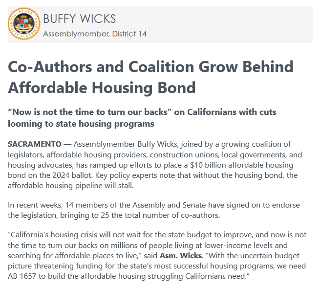 CHC (@calhsng) on Twitter photo "Now is not the time to turn our backs" on struggling Californians.
Facing cuts to #AffordableHousing programs, <a href="/BuffyWicks/">Buffy Wicks</a> and a coalition of 250+ pro-housing orgs are ramping up efforts to put a housing bond on the #Nov2024 ballot.
ICYMI - details:⬇️
a14.asmdc.org/press-releases… "Now is not the time to turn our backs" on struggling Californians.
Facing cuts to #AffordableHousing programs, <a href="/BuffyWicks/">Buffy Wicks</a> and a coalition of 250+ pro-housing orgs are ramping up efforts to put a housing bond on the #Nov2024 ballot.
ICYMI - details:⬇️
a14.asmdc.org/press-releases…