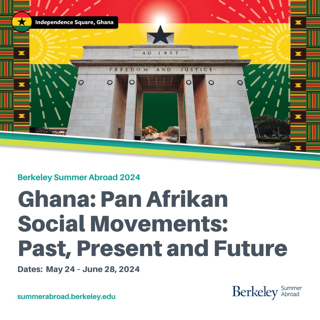 Study abroad with AfAm this summer in Ghana with Ghana: Pan Afrikan Social Movements: Past, Present and Future! The deadline to apply is March 13, 2024. studyabroad.berkeley.edu/program/summer…