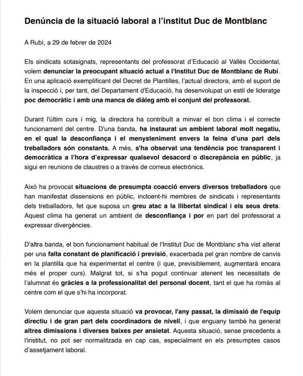 margedemillora's tweet photo. Em sona molt. Quan ens hi vam trobar al meu centre, vam creure que n'hi hauria prou amb parlar amb la inspectora i va resultar que no. 
A què es dediquen els inspectors d'ensenyament si no vigilen ni de les condicions laborals ni que s'imparteixi el temari? https://t.co/9g9CBrQhvx