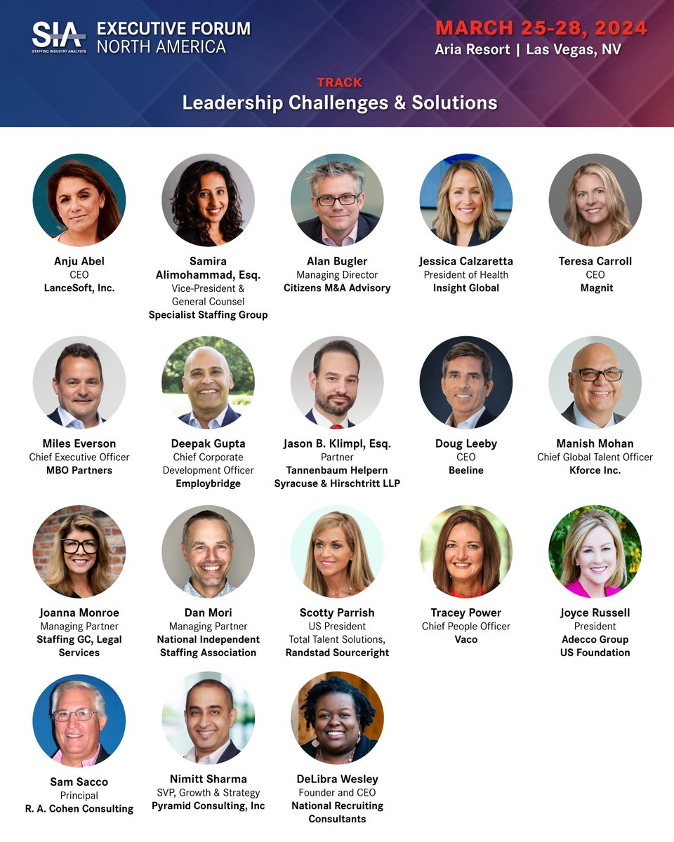 Good leaders take responsibility for their firms’ success. Great leaders take action. Step into your power as a #staffing leader with our #Leadership Challenges & Solutions track. Register now for #ExecForum at siexecutiveforum.com!