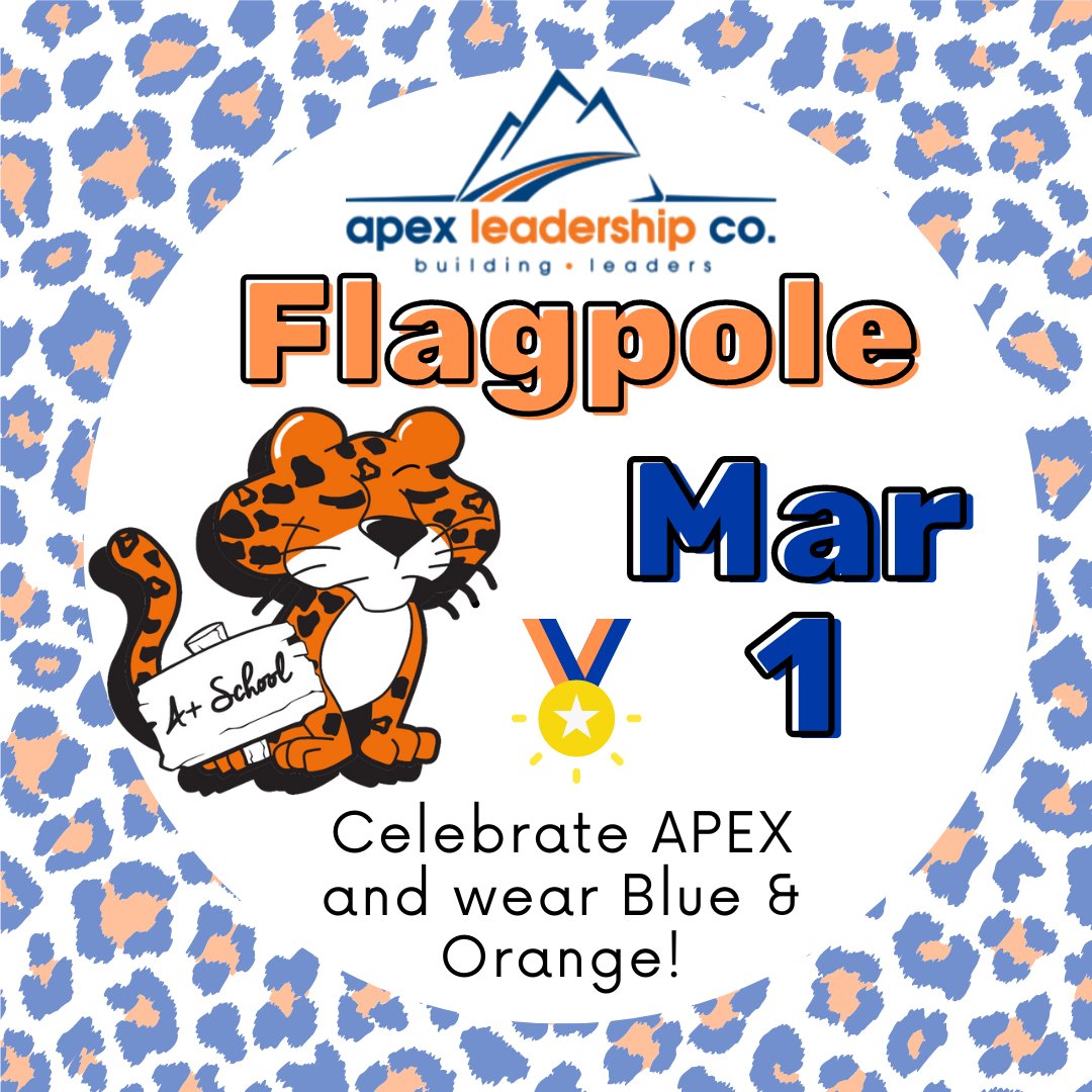 Join us tomorrow morning to celebrate APEX! 💙🧡 We want to welcome our families and parents to join in on the festivities and school spirit! 🐆 Wear your APEX shirts or Blue & Orange! 🌟💙🧡🐆 See you tomorrow (Friday March 1) at 8:45am!🐆 @DVUSD @apexleaderco