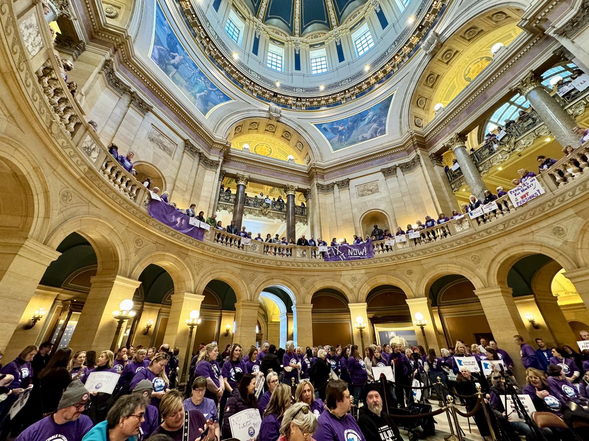 Around 1,000 educators from across the state are packing the Capitol today to demand a respectable retirement 🗣️
 
Minnesota's teacher pension system is inequitable and among the least flexible and hardest-to-use in the nation. That must change. #mnleg #pensionequitynow