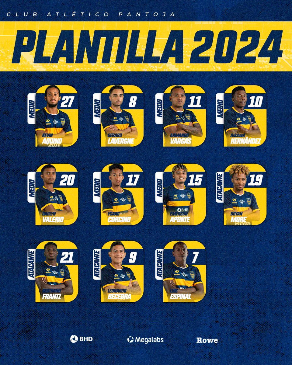 atleticopantoja's tweet photo. ¡ESTOS SON TUS GUERREROS! ⚔️💙💛💙⚔️

23 Guerreros buscarán la gloria en la temporada 2024, bajo el mando de Jesús “Piojo” Quintero y su Cuerpo Técnico.

El Club Atlético Pantoja luchará para conseguir su tercer título de la LDF y la brillar en el plano internacional.

¡VAMOS! https://t.co/wAXKCmEgxC