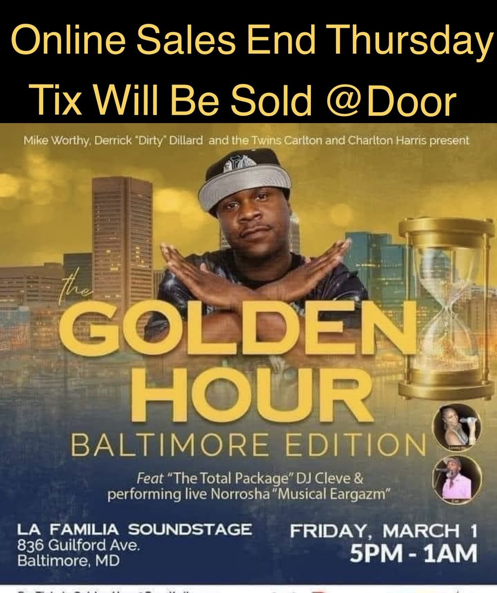 Online Sales end Thur  
Tix will be available @ Door! 
The Golden Hour Featuring Dj Cleve  and Performing Live Norrosha!! #ciaa #ciaaparties #ciaaweekend #ciaa2024