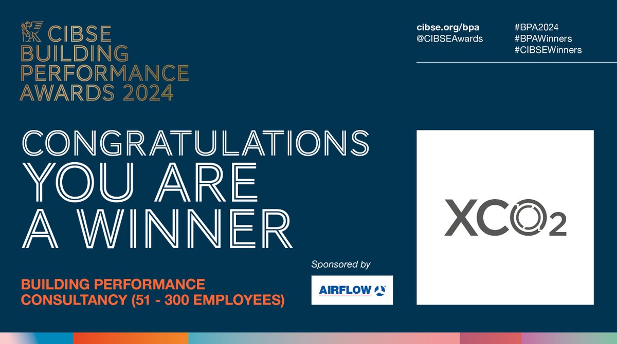 Up next, the #BPAWinner for Building Performance Consultancy (51 - 300 employees), sponsored by <a href="/AirflowD/">Airflow Developments</a>. Please come to the stage to collect your trophy XCO2 <a href="/xco2e/">XCO2</a>! <a href="/CIBSE/">CIBSE</a> #BPA2024