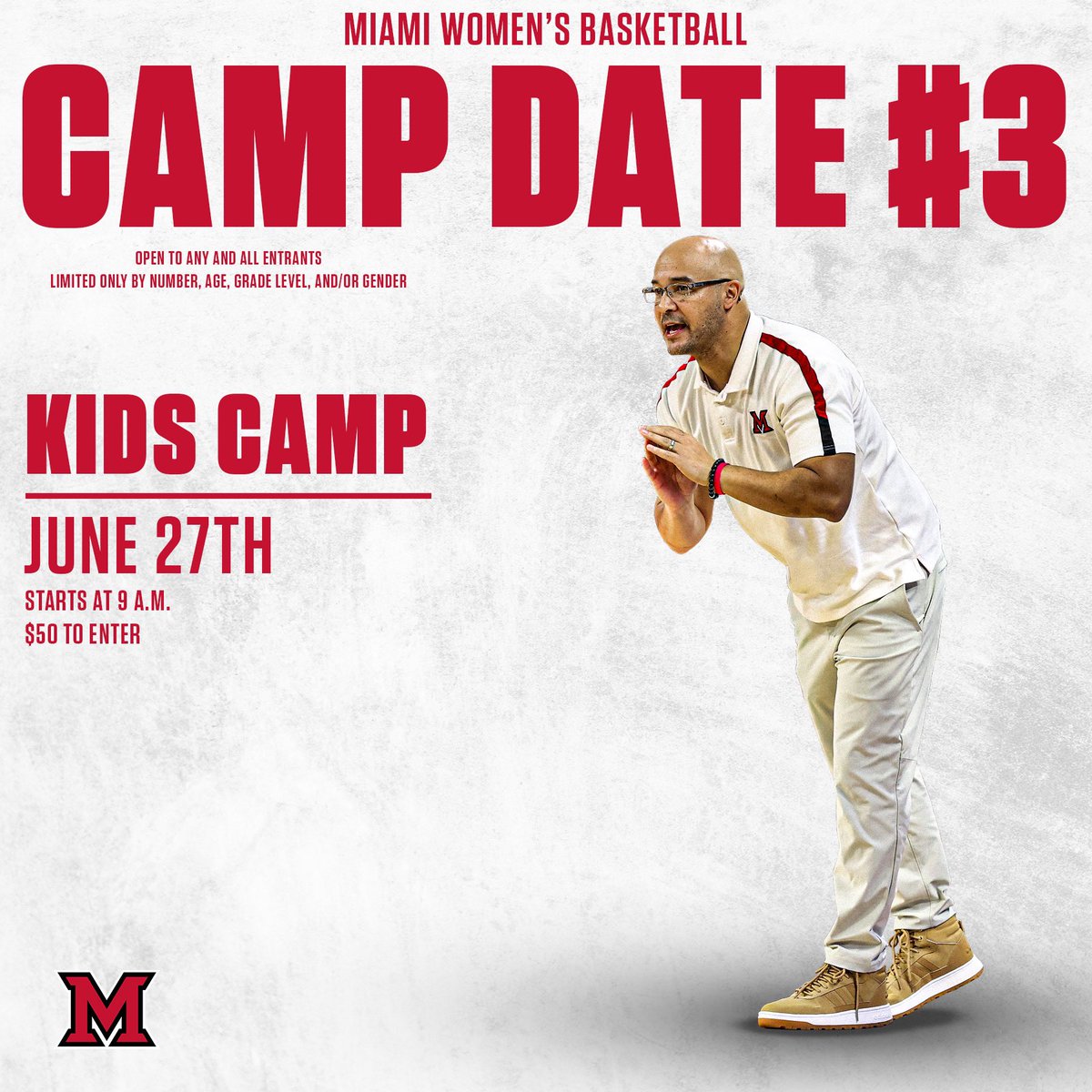 MiamiOH_WBB's tweet photo. 🏀❤️KIDS CAMP❤️🏀
Millett Hall 
June 27th, 2024 
9:00am - 12:00pm 
$50 

Sign up: https://t.co/8garJGh4T5 

#RiseUpRedHawks https://t.co/NLnQAqrZVO