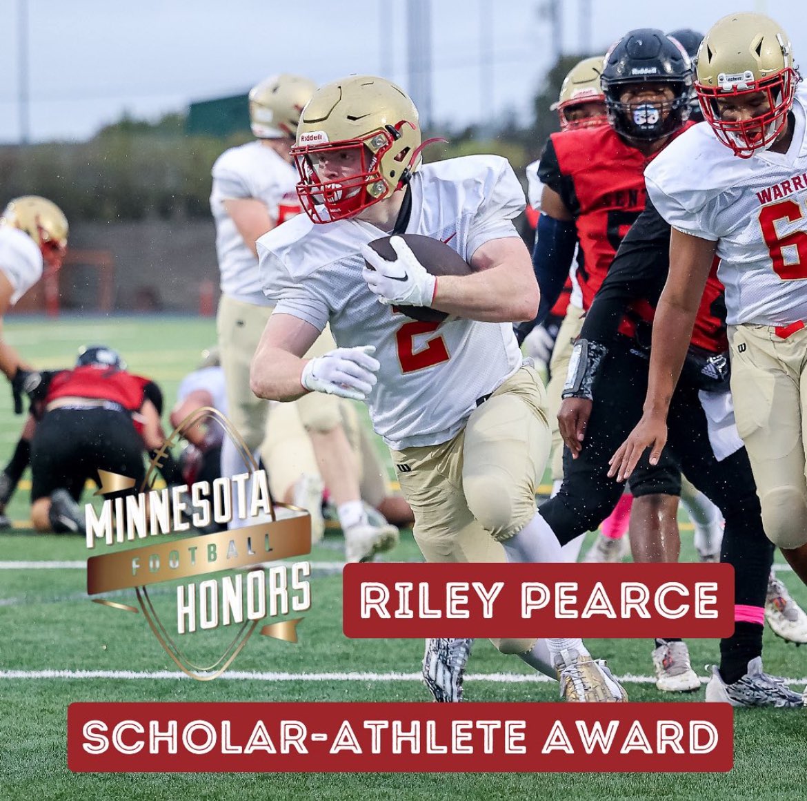 Riley Pearce received the honorable Scholar-Athlete award presented by The Minnesota Chapter of the National Football Foundation recently! This award recognizes an outstanding athlete and scholar who has made significant contributions to his school and community!