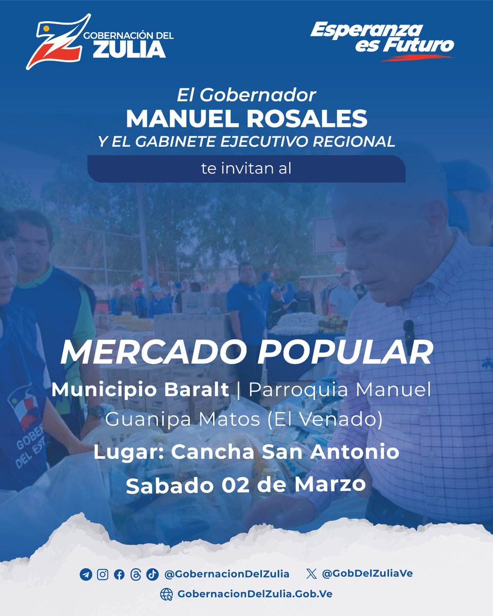 Este viernes y el sábado estaremos en el municipio Baralt con una importante jornada de Mercados Populares. Entra al post y consulta los puntos en donde podrás disfrutar de esta feria alimentaria con un subsidio de hasta el 40 %. #EsperanzaEsFuturo