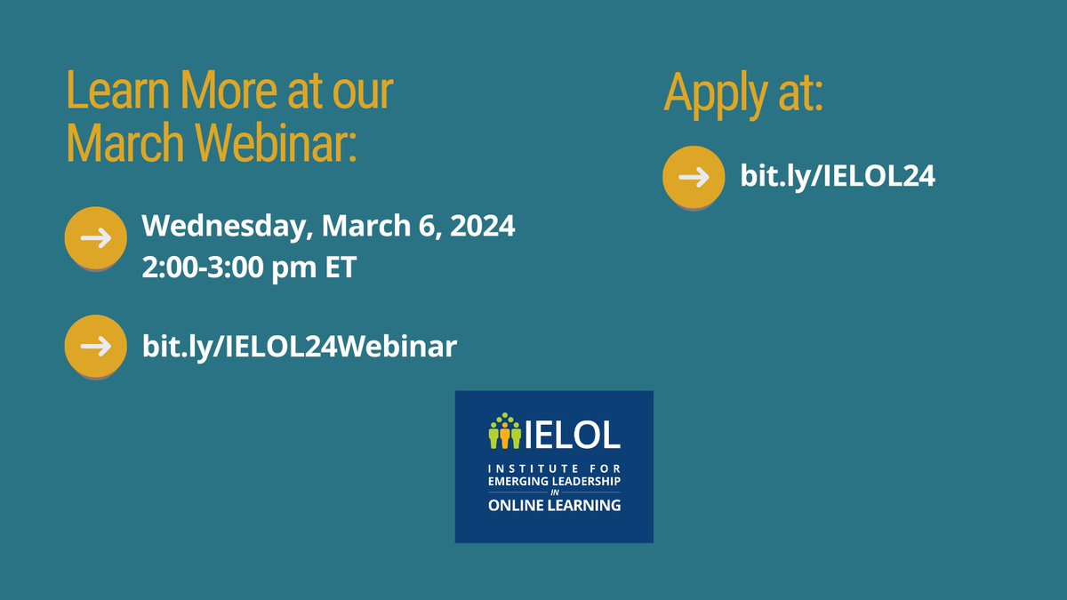 Leadership is hard. Don’t do it alone. Invest in leadership development with the Institute for Emerging Leadership in Online Learning (IELOL). Join us for an informational webinar on March 6, 2-3 pm ET to learn more about the program. Register here 👉 bit.ly/IELOL24Webinar