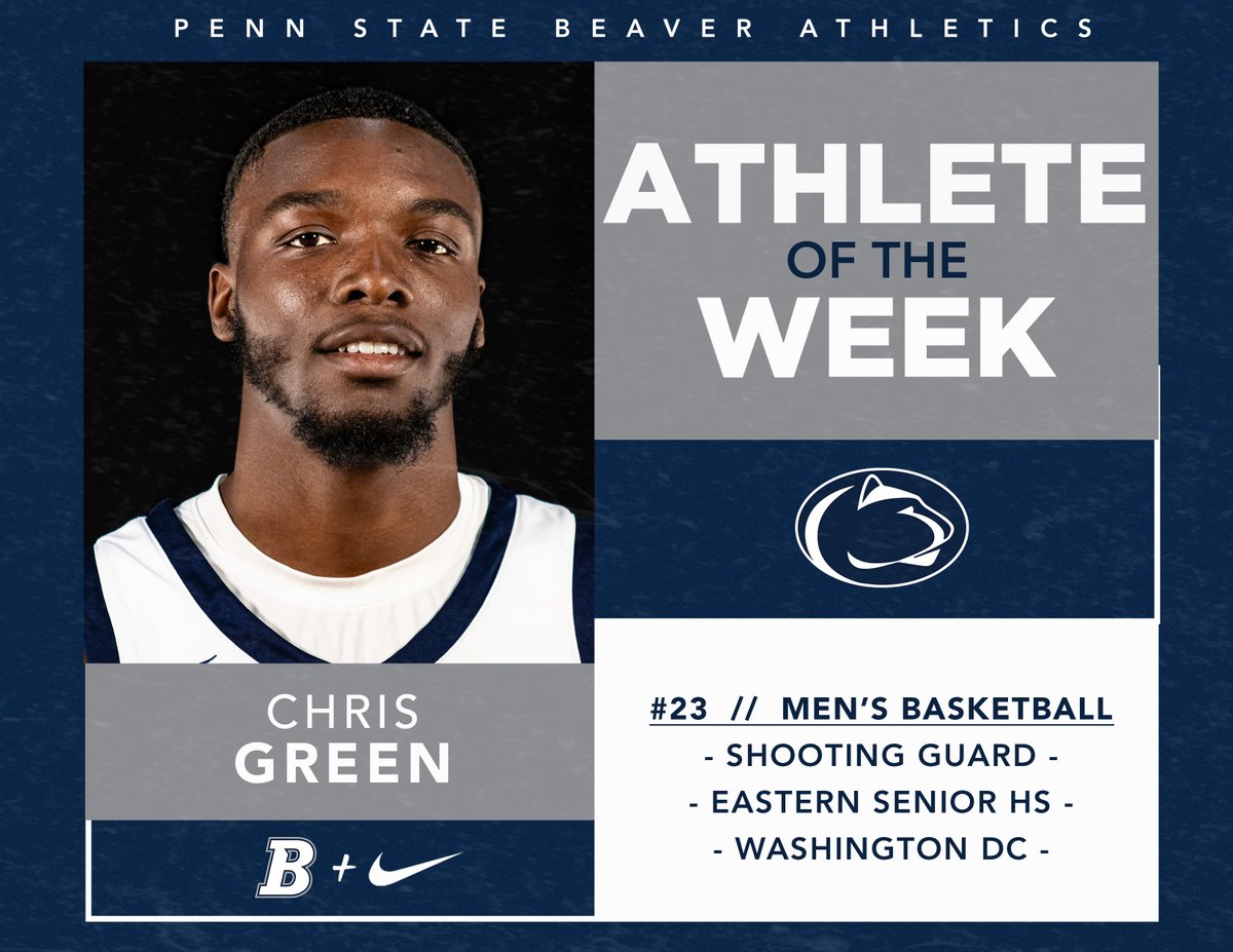 PSU Beaver Athletics (@psubeaversports) on Twitter photo Congratulations to this week's Penn State Beaver Athlete of the Week, Fourth-Year, Men's Basketball Player, Chris Green! #riseandroar #pennstatebeaverathletics #psuac #uscaa Congratulations to this week's Penn State Beaver Athlete of the Week, Fourth-Year, Men's Basketball Player, Chris Green! #riseandroar #pennstatebeaverathletics #psuac #uscaa