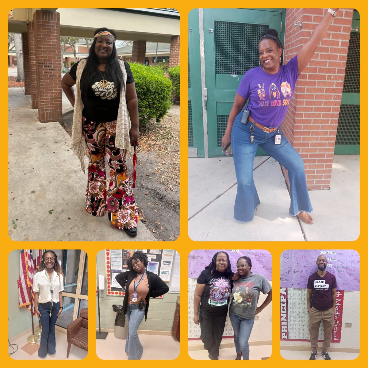 Our Warriors were in the groove as we closed out our Black History Spirit Week with a 70's theme & favorite artist's t-shirt! #Blackhistorymonth2024 #70sGroove 🕺🏿🕺🏾🕺🏽