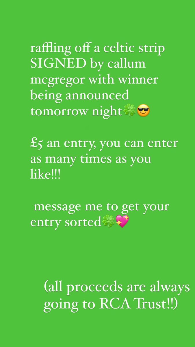 raffling off a signed celtic strip with all donations going to rca trust, a renfrew based charity helping those battling with alcohol and drug addiction, message me if you’d like to enter🍀💖