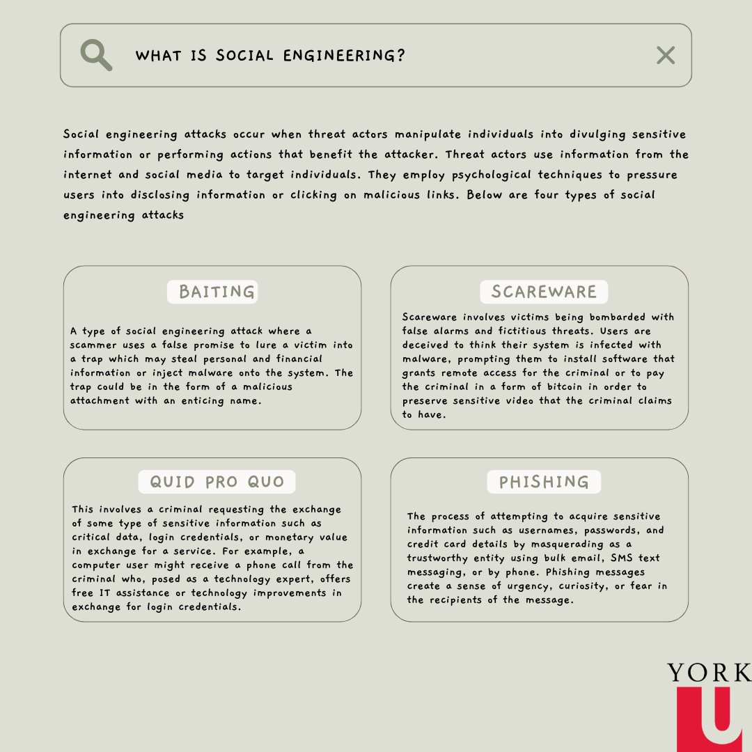 YorkU_Infosec's tweet image. #socialengineering #cybersecurity #becybersmart