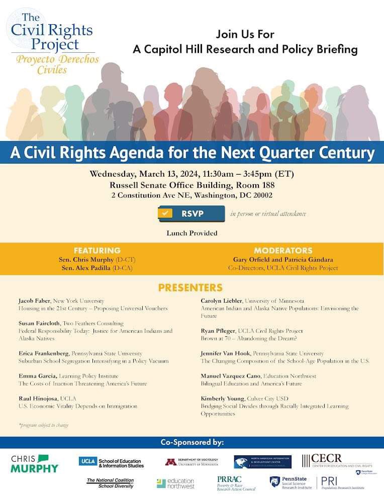 Join #civilrights #EducationalOpportunity #housingaffordability #immigrantsuccess researchers, policymakers & advocates on 03/13 for a discussion of the current civil rights challenges and where we're headed if we fail do anything. Program info and RSVP: lnkd.in/gM833VJx